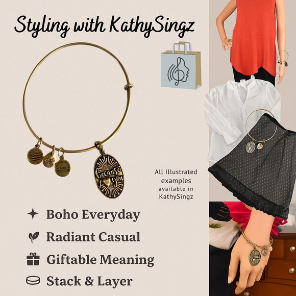 Alex and Ani Because I ♥ You Gold or Brass Expandable Charm Bangle 2016 Heartfel - Picture 2 of 9